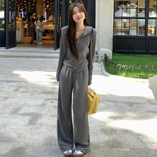 批发盐甜时尚套装女<b class='q'>秋</b>季连帽卫衣外套2025新款甜酷风开衫长袖两件套女