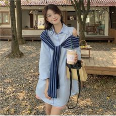 批发早秋2026新款<b class='q'>露肩</b>polo领衬衫<b class='q'>连衣裙</b>女设计感小众艺术感别致短裙子