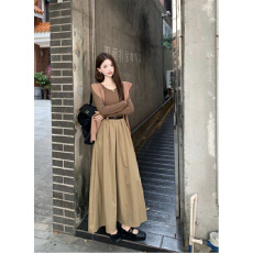 批发早初入秋韩系穿搭配一整套装黑色<b class='q'>连衣</b>裙子女秋装2026新款流行长裙
