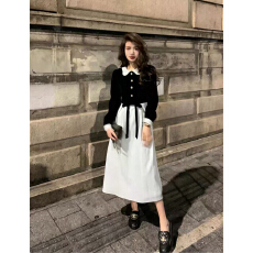 批发法式初恋甜美撞色<b class='q'>连衣裙</b>气质小礼服蓝色娃娃领长裙子小香风<b class='q'>时尚</b>女
