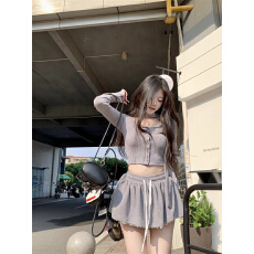 批发拼接蕾丝<b class='q'>长</b>袖针织衫女2026秋季新款芭蕾风纯绳半身<b class='q'>裙裤</b>时尚套装潮