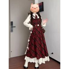 批发过新年战袍红色背带连衣裙子女秋<b class='q'>冬</b>季2026新款高级感穿搭套装长裙