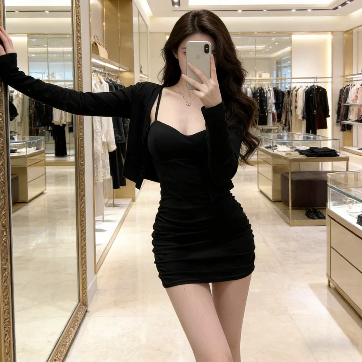 BY31259# 原版面料莫代尔辣妹修身吊带裙两件套约会套装  服裝批發女裝批發服飾貨源