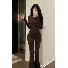 批发<b class='q'>春</b>秋季韩系轻熟御姐斗篷针织上衣裤子三件套装女