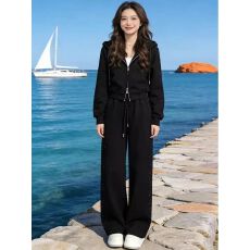 批发高级感烫钻休闲套装女<b class='q'>春</b>秋外套阔腿裤两件套