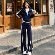 批发休闲运动套装女<b class='q'>春</b>秋季连帽外套阔腿裤两件套