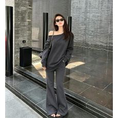 批发<b class='q'>春</b>秋季休闲斜领露肩长袖卫衣长裤两件套装女