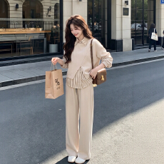 批发女装秋季韩系穿搭一整套胖mm时尚显瘦卫衣衬衫休闲裤三件套装