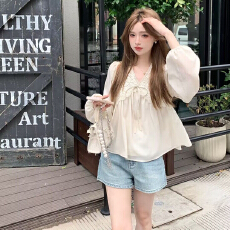 批发法式少女感衬衫女2026新款春秋设计感小众长袖小衫洋气减龄衬衣