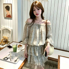 批发法式高级感套装女洋气露肩<b class='q'>衬衫</b>巨好看的两件套夏季新款<b class='q'>碎花</b>半身裙