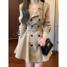 批发卡其色风衣外套女春秋季小个子收腰<b class='q'>翻领</b>西装外套韩版休闲气质大衣