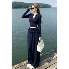 批发2026<b class='q'>新款</b>长袖T恤绑带半身连衣裙子女早秋韩系穿搭一整套长裙套装