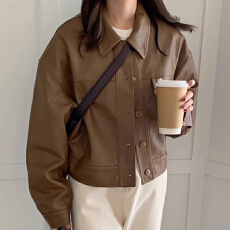 批发<b class='q'>皮衣</b>外套女春秋韩版2026新款小个子高级感短款宽松长袖机车服夹克
