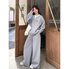 批发高级感休闲<b class='q'>运动</b>套装女秋季学生宽松显瘦韩版时尚卫衣阔腿裤两件套