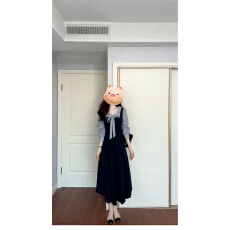 批发法式气质假两件蓝色学院风连衣裙子女2026新款早秋季收腰显瘦<b class='q'>长裙</b>