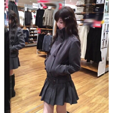 批发巨好看的早秋长袖立领大衣连衣裙子女秋冬2025年新款法式百褶短裙