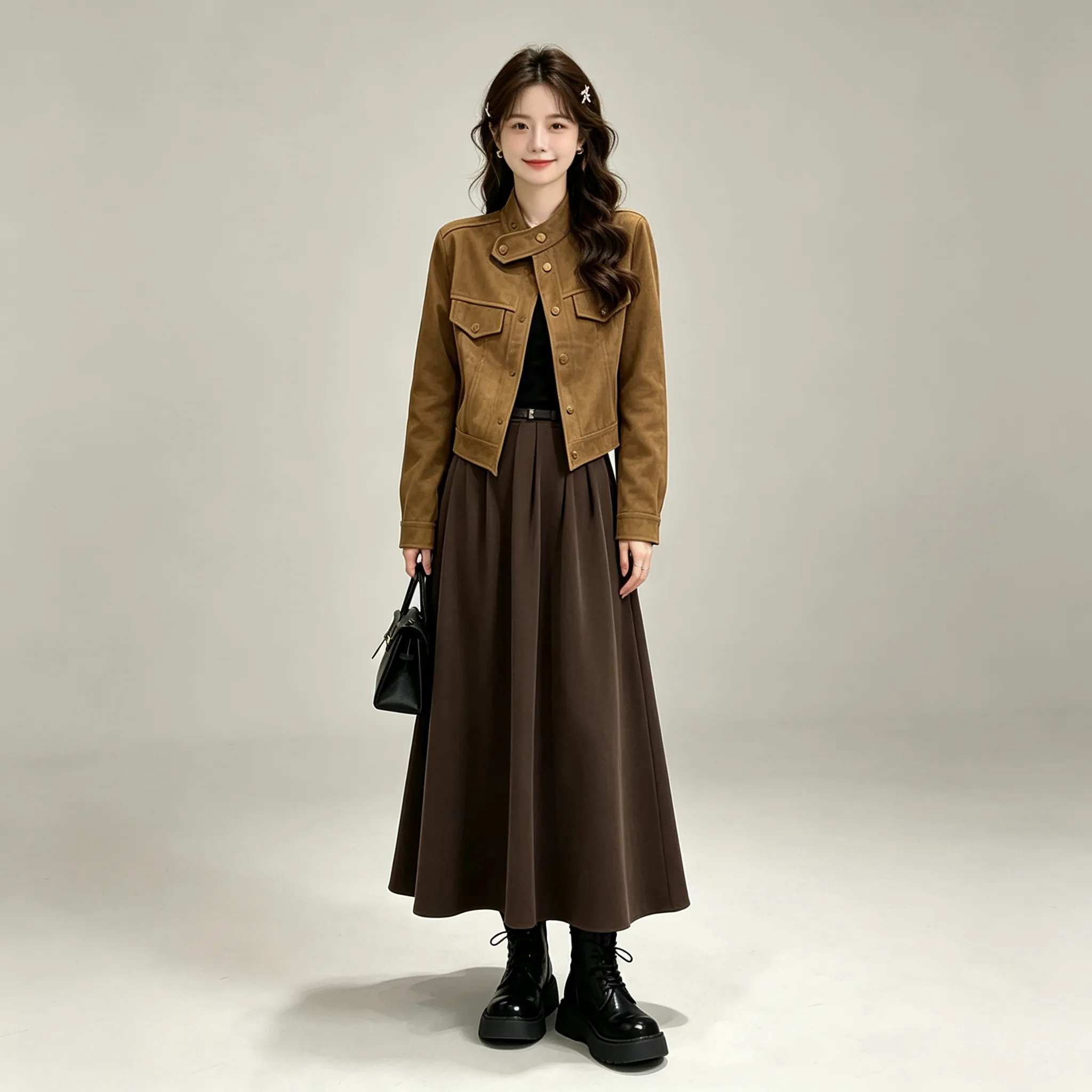 BY36020# 加厚复合套里、整件压线秋季小众设计感外套搭配显瘦半身裙套装  服裝批發女裝批發服飾貨源