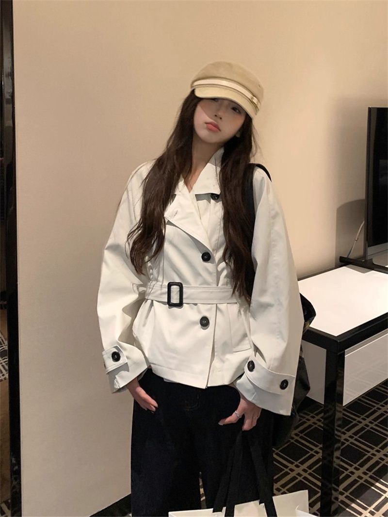 RY8982# 慵懒气质高级感短款风衣外套女2026年秋季新款英伦风立领收腰上衣