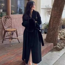 批发法式气质中长款呢子大衣<b class='q'>女装</b>秋冬设计感别致毛袖气质休闲风衣外套