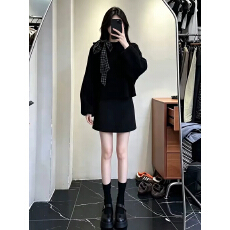 批发2026新款巨好看黑色千金小香风<b class='q'>连衣裙</b>子女早秋季韩系穿搭一整套装