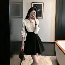 批发韩版富家千金甜酷小香风连衣裙女秋季新款<b class='q'>高腰</b>显瘦蓬蓬花芭短裙