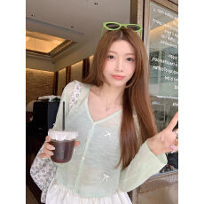 批发设计感小众<b class='q'>针织</b>开衫女夏季新款宽蝴蝶结防晒上衣薄罩衫外套