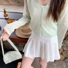 批发2026薄款微透防晒蝴蝶结<b class='q'>开衫</b>夏季新款透气v领外穿<b class='q'>短款</b>上衣
