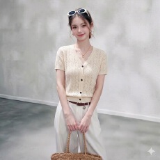 批发2026夏季新款爆好看镂空针织短袖开衫上衣宽松显瘦女款