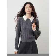 批发新款秋冬Polo领上衣简约拼色针织上衣好看简约百搭时尚上衣韩系