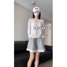 批发蕾丝花边灰色休闲裤女夏季百搭显瘦小个子宽松阔腿裤外穿短裤