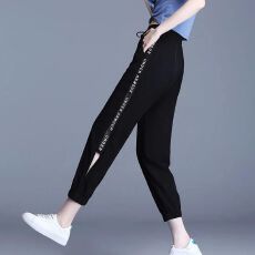 批发冰丝速干运动裤女夏季薄款哈伦裤高腰显瘦纱网<b class='q'>加大码</b>九分休闲裤子
