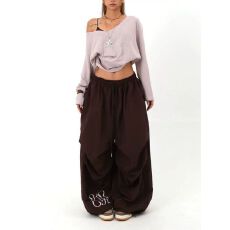 批发塔丝隆复合刺绣美式复古伞兵运动裤女工装裤春夏爵士舞裤阔腿裤