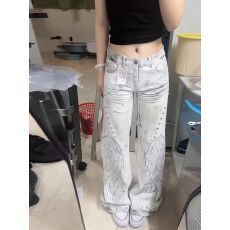 批发欧美大码街头风做旧扎染<b class='q'>牛仔裤</b>男女高街宽松显瘦垂感<b class='q'>微喇</b>拖地裤子