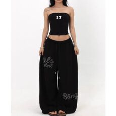 批发美式烫钻抽绳街舞hiphop嘻哈休闲裤<b class='q'>女</b>爵士舞jazz<b class='q'>长裤</b><b class='q'>运动</b>街头潮