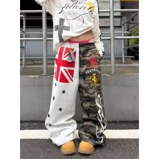 批发高街美式<b class='q'>男</b>女潮流复古撞色拼接设计国潮<b class='q'>男</b>式宽松阔腿街头卫裤
