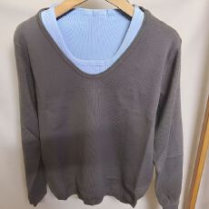 批发长袖+背心宽松两件套上衣女罩衫两件套薄款套头休闲针织衫