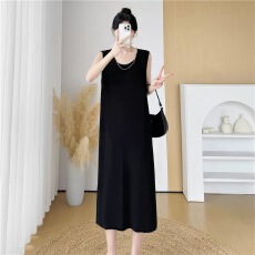 批发法式圆领无袖垂感针织连衣裙女<b class='q'>夏</b>季复古气质宽松显瘦裙