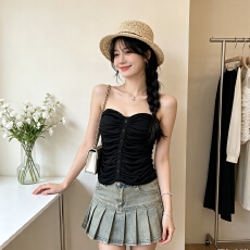 批发纯欲风性感白色褶皱抹胸上衣女春夏季新款辣妹修身显瘦内搭<b class='q'>打底衫</b>