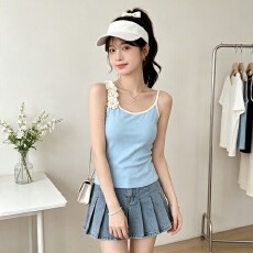 批发纯欲立体花朵装饰<b class='q'>吊带</b>背心女夏修身内搭纯小清新显瘦短款打底上衣