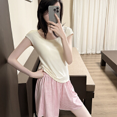 批发22517#夏季新款<b class='q'>睡衣</b>女带胸垫莫代尔短袖<b class='q'>可爱</b>少女风女士家居服套装