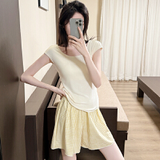 批发22517#夏季新款<b class='q'>睡衣</b>女带胸垫莫代尔短袖<b class='q'>可爱</b>少女风女士家居服套装