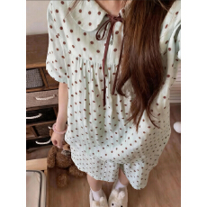 甜美减龄薄荷绿波点娃娃领睡衣女夏季短袖短裤少女家居服