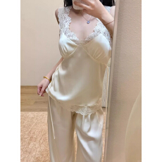 批发韩版女士轻奢蕾丝花边冰丝睡衣女春秋款高级感气质<b class='q'>真丝</b>家