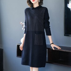 批发2026年春秋新款女装简约韩版毛衣女套头宽松春装中长款针织<b class='q'>连衣裙</b>