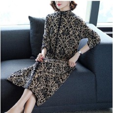 批发2026秋冬新款女装阔太太贵妇针织<b class='q'>连衣裙</b>过膝毛豹纹裙子女时尚长裙