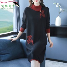 批发新款气质女装秋冬针织连衣裙洋气时尚妈妈<b class='q'>大码</b>裙子宽松显瘦打底衫