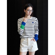 批发许我荣耀徐妍赵露思同款个性条纹T恤女棉条纹拼色长袖<b class='q'>打底</b>衫女潮