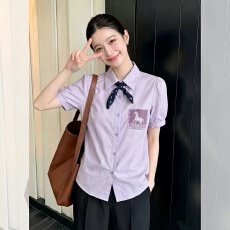 批发香芋紫贴布翻领短袖<b class='q'>衬衣</b><b class='q'>衬衫</b>女装2026夏季法式别致很仙甜美风上衣