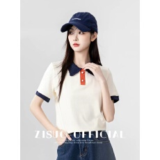 批发短袖T恤女2024夏季新款宽松撞色休闲polo衫翻领正肩体恤学生上衣