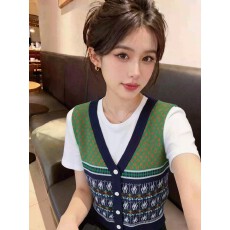 批发直营店推荐~美拉德<b class='q'>甜美</b>风假两件针织拼接短袖t恤小衫